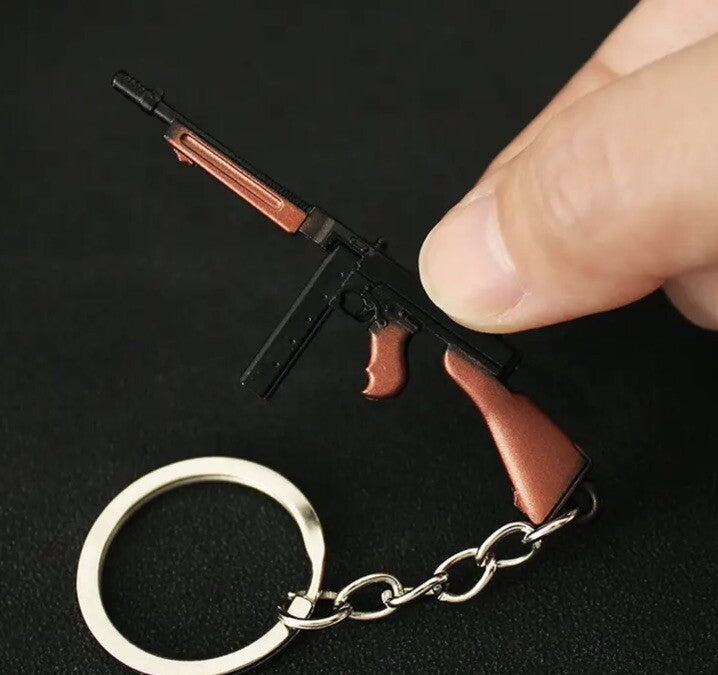 Mini US WWII Tommy Machine Gun Shaped Keyring Premium Keychain Gift UK