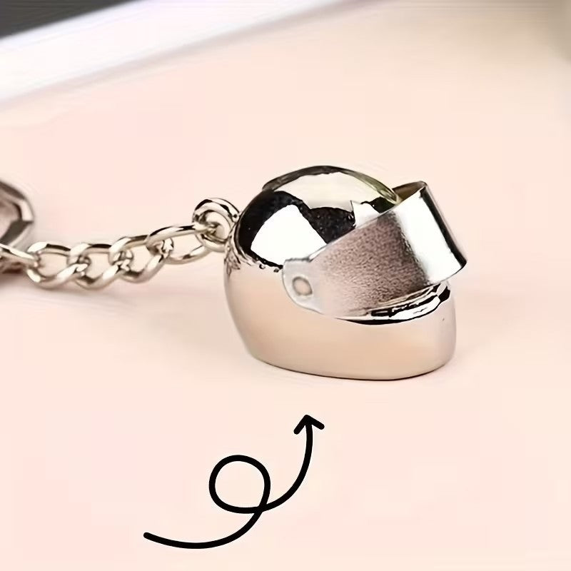 Mini Metal Motorbike Rider Helmet Charm Keyring Keychain Gift UK