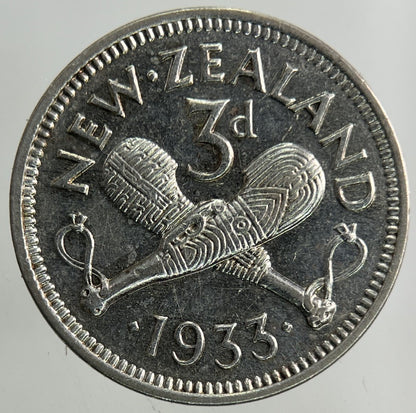 1933 New Zealand Threepence Silver Coin | Very High Grade