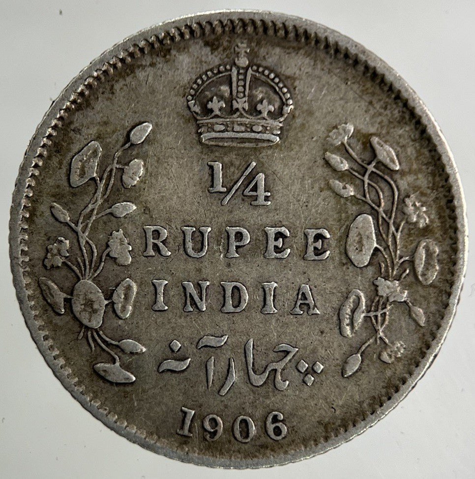 1906 India 1/4 Quarter Rupee Silver Coin | Very High Grade