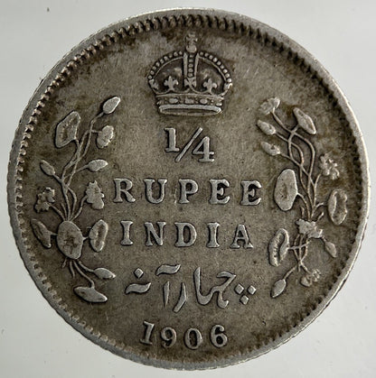 1906 India 1/4 Quarter Rupee Silver Coin | Very High Grade
