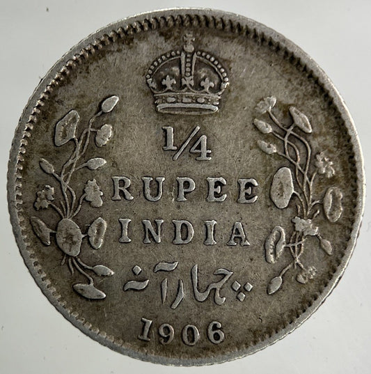 1906 India 1/4 Quarter Rupee Silver Coin | Very High Grade