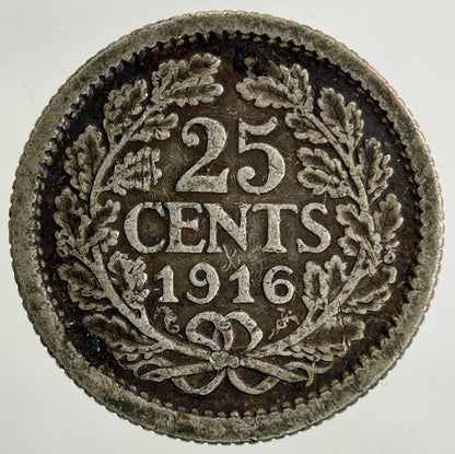 1916 Netherlands 25 Cents Silver Coin | Collectable Grade