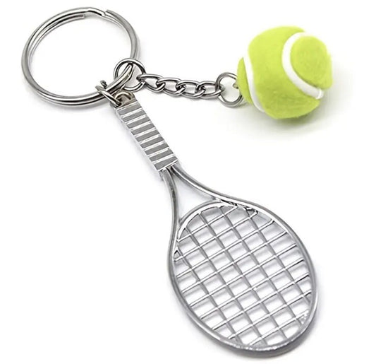 Mini Tennis Racket & Ball Shaped Keyring Premium Keychain Gift UK