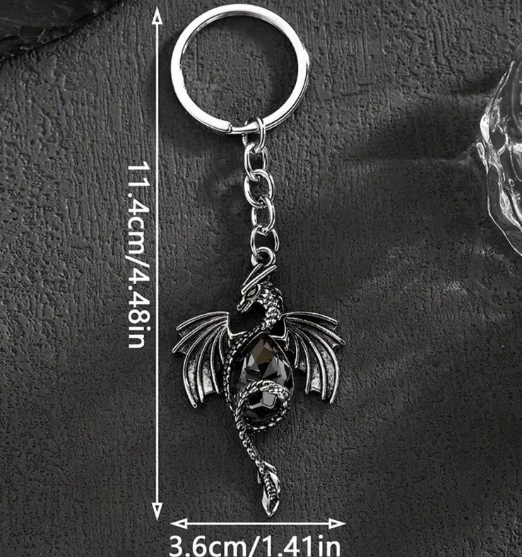 Metal Dragon With Glass Gem Stone Shaped Keyring Premium Keychain Gift UK