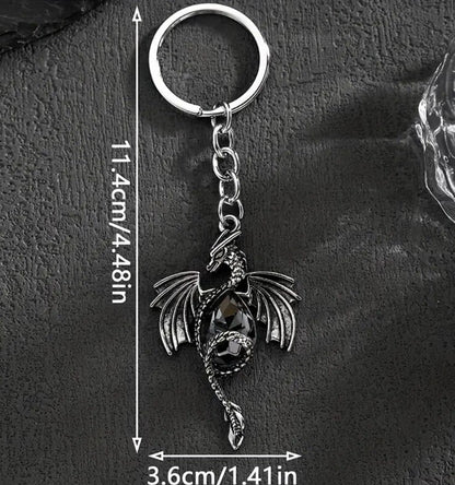 Metal Dragon With Glass Gem Stone Shaped Keyring Premium Keychain Gift UK