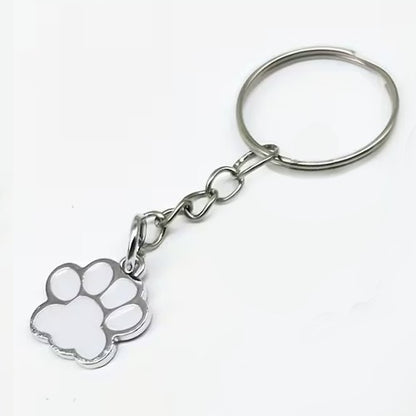 Mini Metal Cute White Cat / Dog Pet Animal Paw Keyring Premium Keychain Gift UK