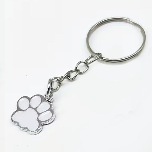 Mini Metal Cute White Cat / Dog Pet Animal Paw Keyring Premium Keychain Gift UK