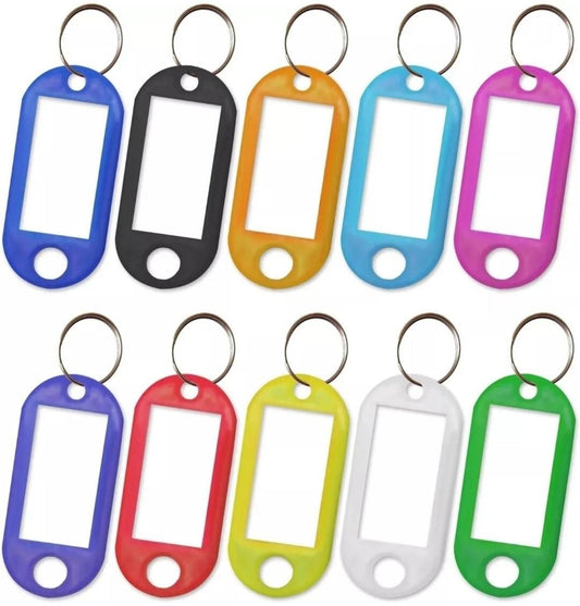 10 x Multi - Coloured Plastic Key - Ring ID Tags Name Label Key Fob Tag - UK Stock