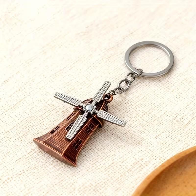 Retro Metal Dutch Windmill With Rotating Blades Keyring Premium Keychain Gift UK