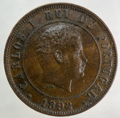1892 Portugal 20 XX Reis Coin | Very High Grade
