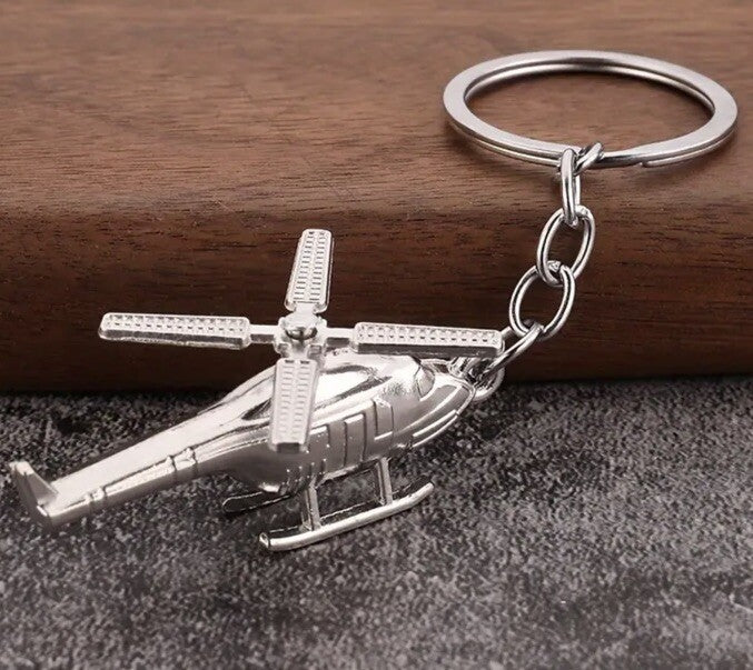 Mini Metal Helicopter With Rotating Propeller Keyring Premium Keychain Gift UK