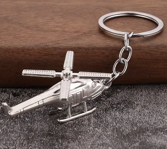 Mini Metal Helicopter With Rotating Propeller Keyring Premium Keychain Gift UK