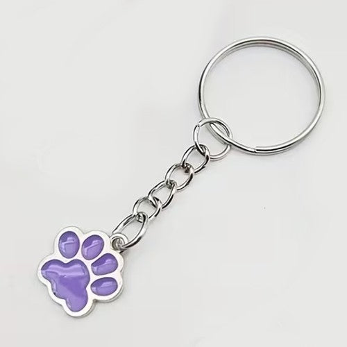 Mini Metal Cute Purple Cat / Dog Pet Animal Paw Keyring Premium Keychain Gift UK