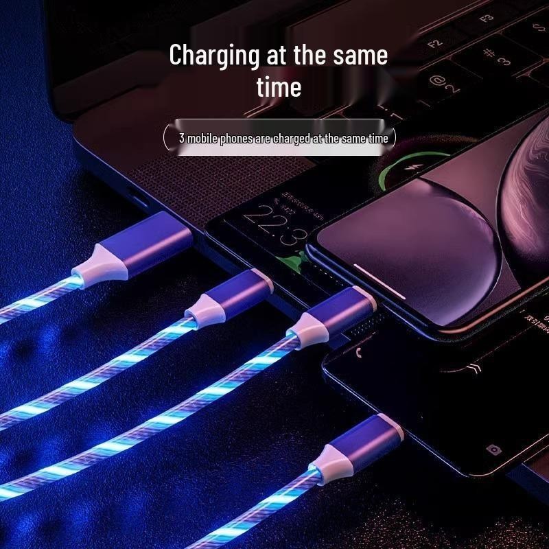 3 in 1 Green LED USB Cable Charging Cable Multi Charger iPhone Lightening Type C