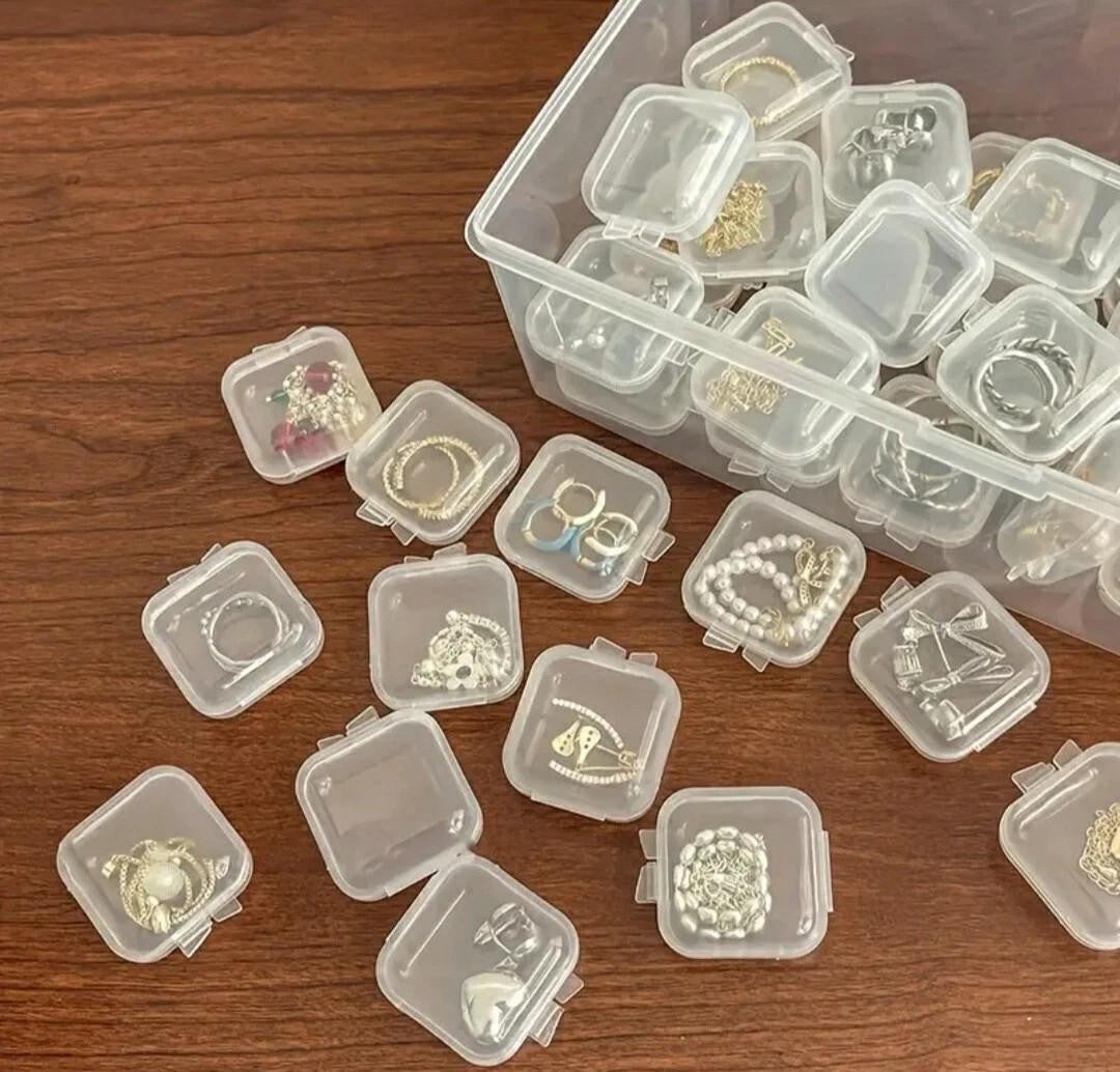 12 x Mini Clear Plastic Small Craft Box Jewellery Ring Storage Case Container