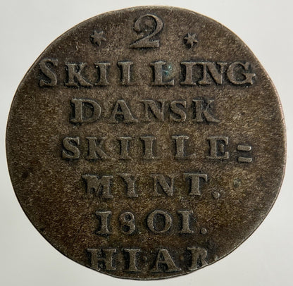 1801 Denmark 2 Skilling Silver Coin | Fine Collectable Grade