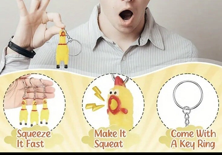 Mini Fun Screaming Chicken Keyring Premium Keychain Gift UK