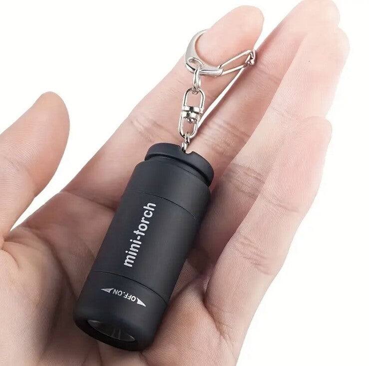 Mini Black Torch Flash - Light Rechargeable USB Keyring Premium Keychain Gift UK