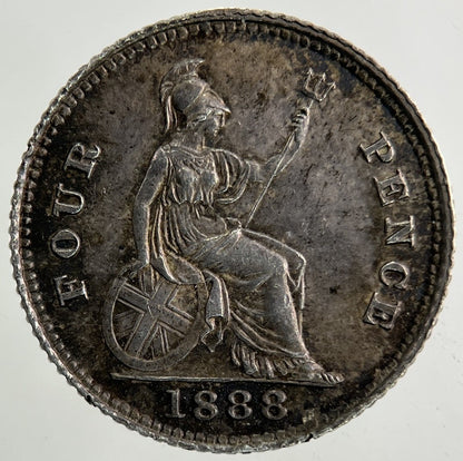 1888 Victoria Groat Four - Pence Silver Coin | Very Fine Grade