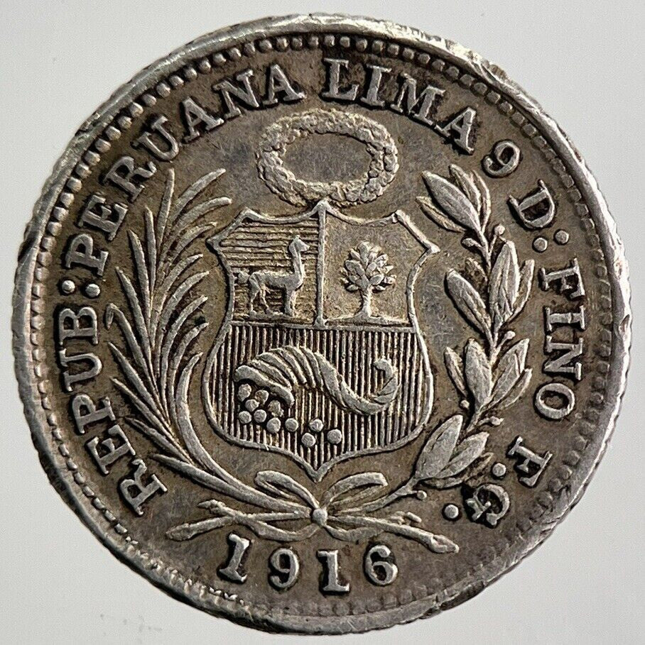 1916 Peru 1/2 Half Dino Dinero Silver Coin | Very High Grade | a316