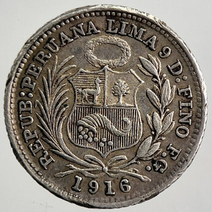 1916 Peru 1/2 Half Dino Dinero Silver Coin | Very High Grade | a316