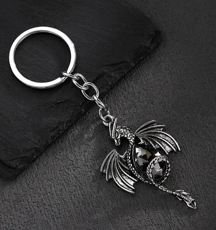 Metal Dragon With Glass Gem Stone Shaped Keyring Premium Keychain Gift UK