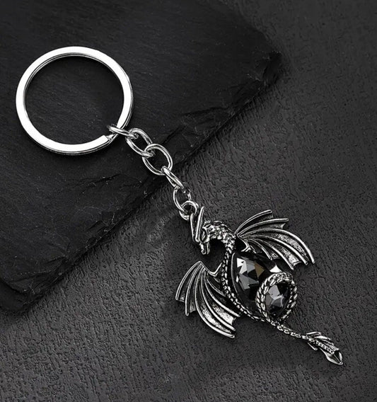 Metal Dragon With Glass Gem Stone Shaped Keyring Premium Keychain Gift UK