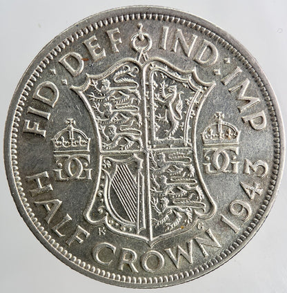 1943 George VI Half - Crown Silver Coin | Fine Collectable Grade | a9149