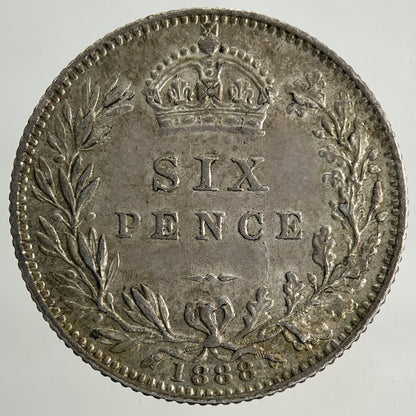 1888 Victoria Sixpence Silver Coin | Very Fine Grade
