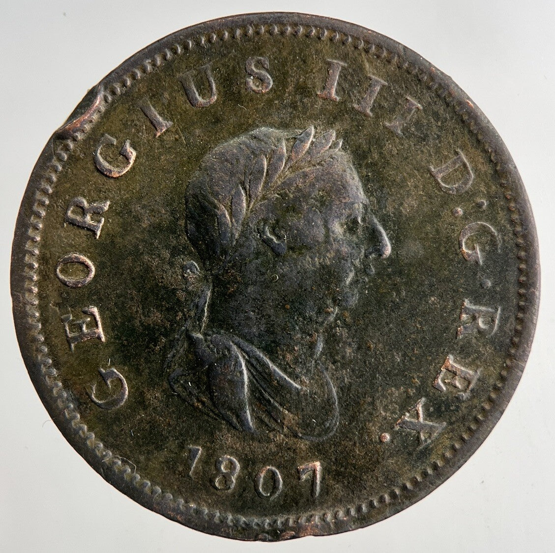 1807 George 3rd III Half - Penny British Coin | Fine Collectable Grade | a9198