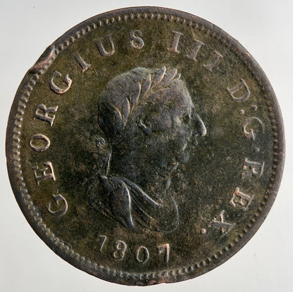 1807 George 3rd III Half - Penny British Coin | Fine Collectable Grade | a9198