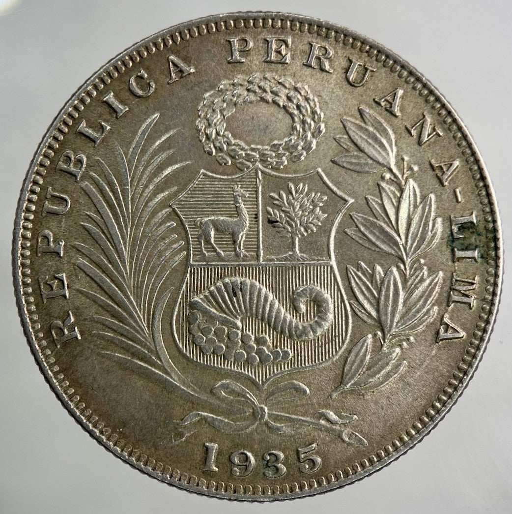 1935 Peru 1/2 Half Sol Silver Coin | Very High Grade