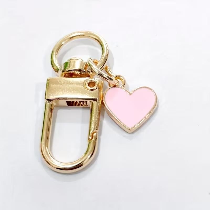 Mini Metal Cute Pink Love Heart Charm Keyring Keychain Gift UK