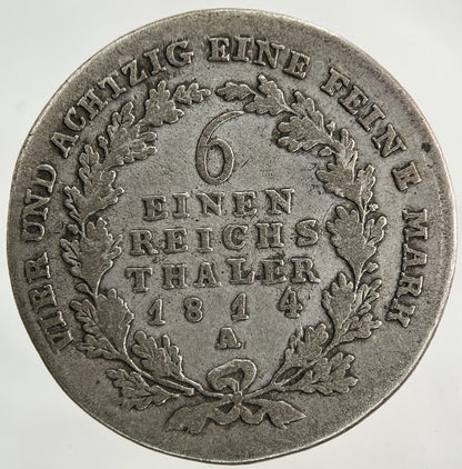 1814 Germany German States 1/6 Thaler Silver Coin | Collectable Grade