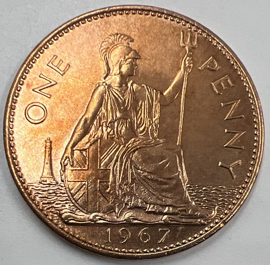 1967 One Penny | British Copper Coin | Extra Fine Grade | a407