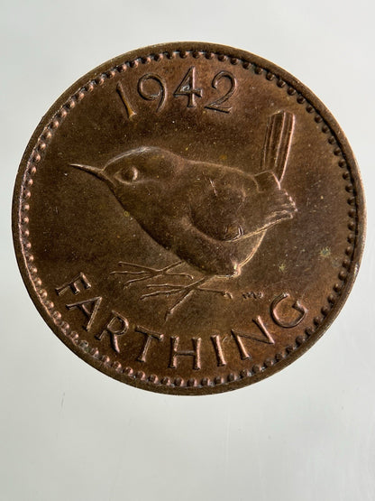 1942 George VI Wren Farthing Coin | Very High Grade