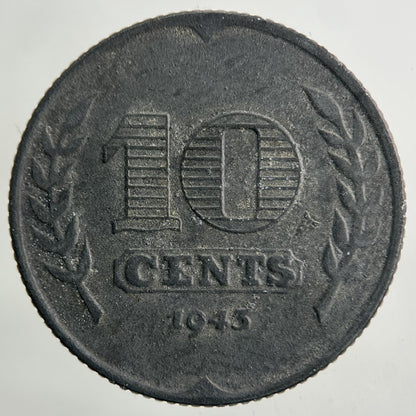1943 Netherlands 10 Cents Coin | Fine Collectable Grade