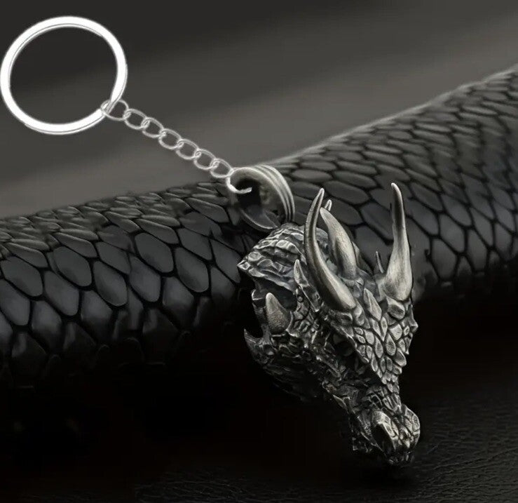 Metal Dragon Head Shaped Keyring Premium Keychain Gift UK