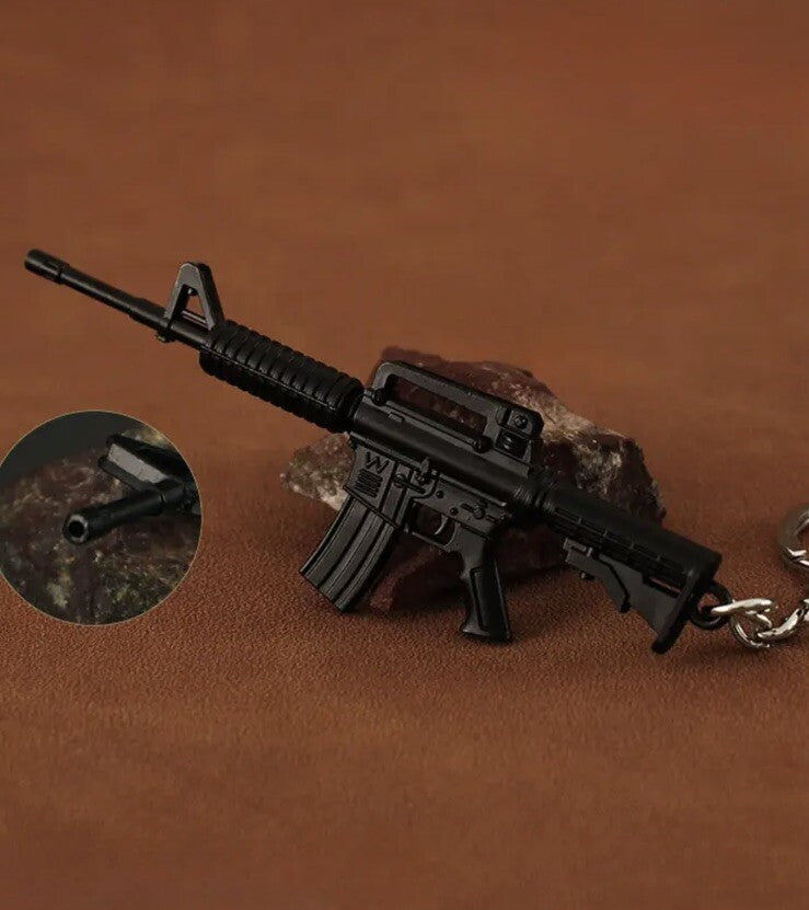 Metal Black Assault Rifle Shaped Keyring Premium Keychain Gift UK