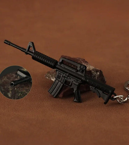 Metal Black Assault Rifle Shaped Keyring Premium Keychain Gift UK