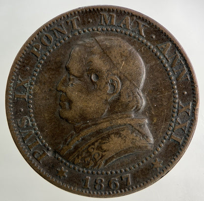 1867 Italy Papal States 1 Soldo 5 Cent Coin | Fine Collectable Grade