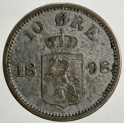 1898 Norway 10 Ore Silver Coin | Fine Collectable Grade