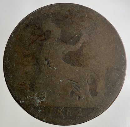1862 Victoria One Penny Coin | Worn Grade