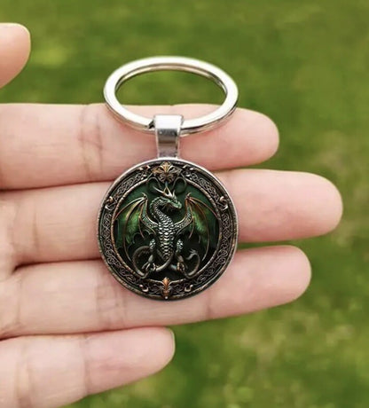 Metal Green Dragon Shaped Keyring Premium Keychain Gift UK