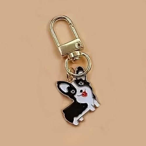 Mini Metal Cute Black & White Dog Charm Keyring Keychain Gift UK