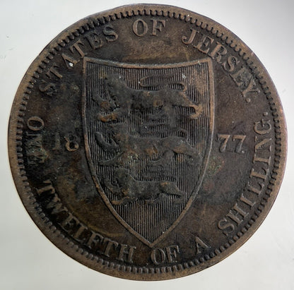 1877 Jersey 1/12 One Twelfth Of A Shilling Coin | Collectable Grade