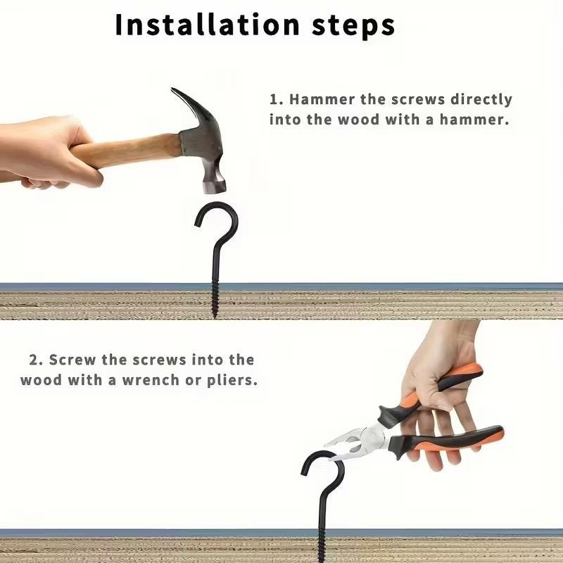 5 x Black 5cm Metal Cup Hooks Screws Ceiling Screw In Heavy Duty Wood DIY UK