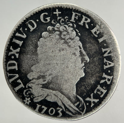 1703 France 1/8 Ecu Silver Coin | Fine Collectable Grade