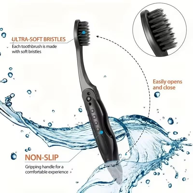 2 x Black Fold - able Folding Travel Toothbrush For Travel Camping Hiking UK